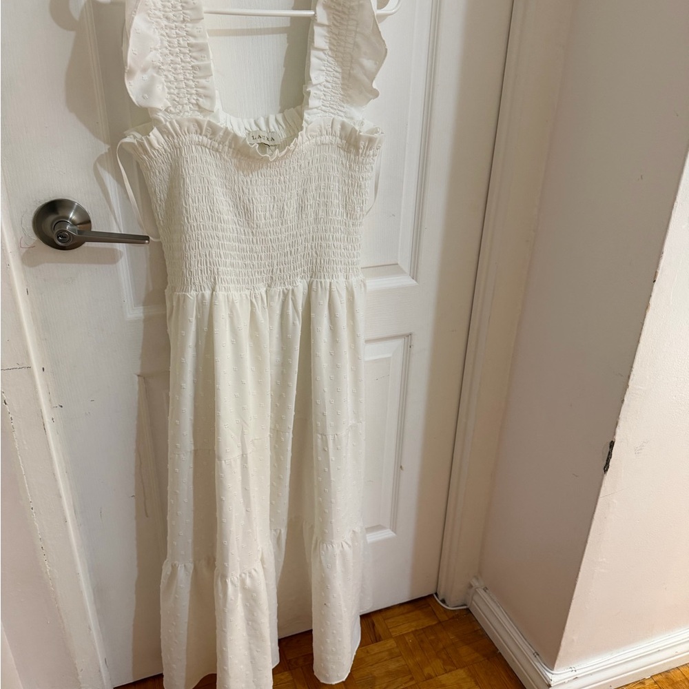 Aura White Ruffle Smocked Dress